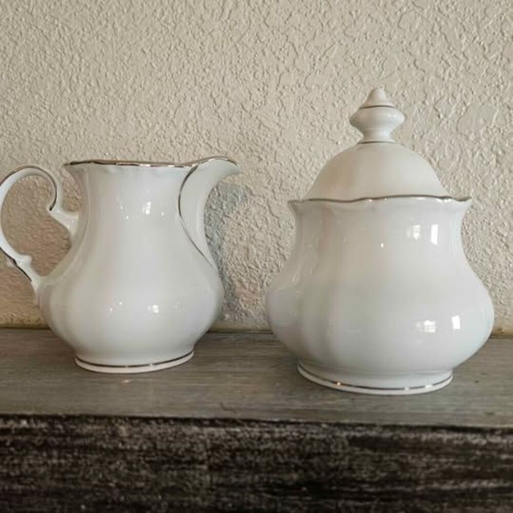 Vintage Winterling Bavaria Platinum Baroque Sugar Bowl & Creamer – West Germany